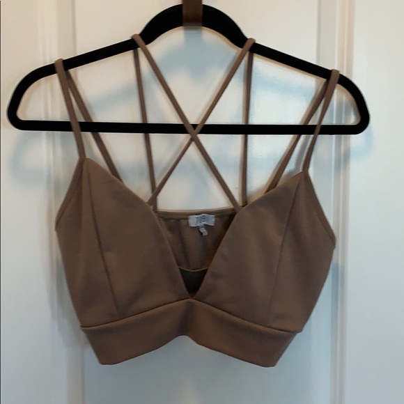NWOT TOBI BROOKLYN STRAPPY CROP TOP BROWN KHAKI - Picture 3 of 6
